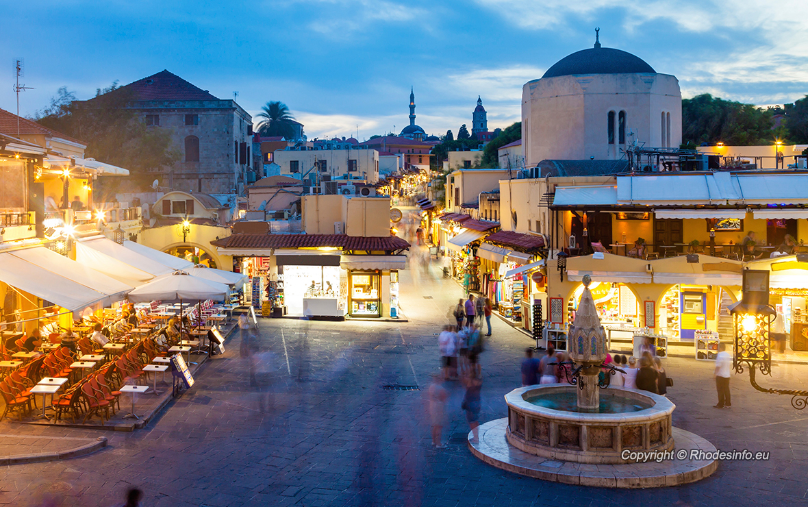 Hippocrates square in the historic Old Town of Rhodes Greece